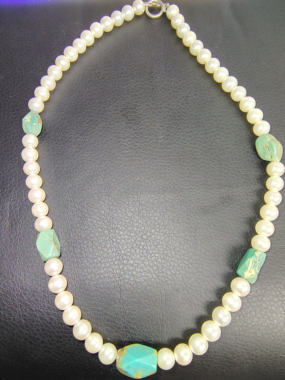 Pearl and Turquoise Bead Necklace - Elegant White and Aqua Statement